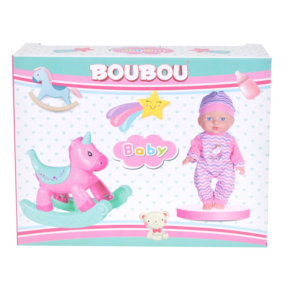 Кукла бебе с люлеещ се стол и аксесоари, Boubou, 30 см