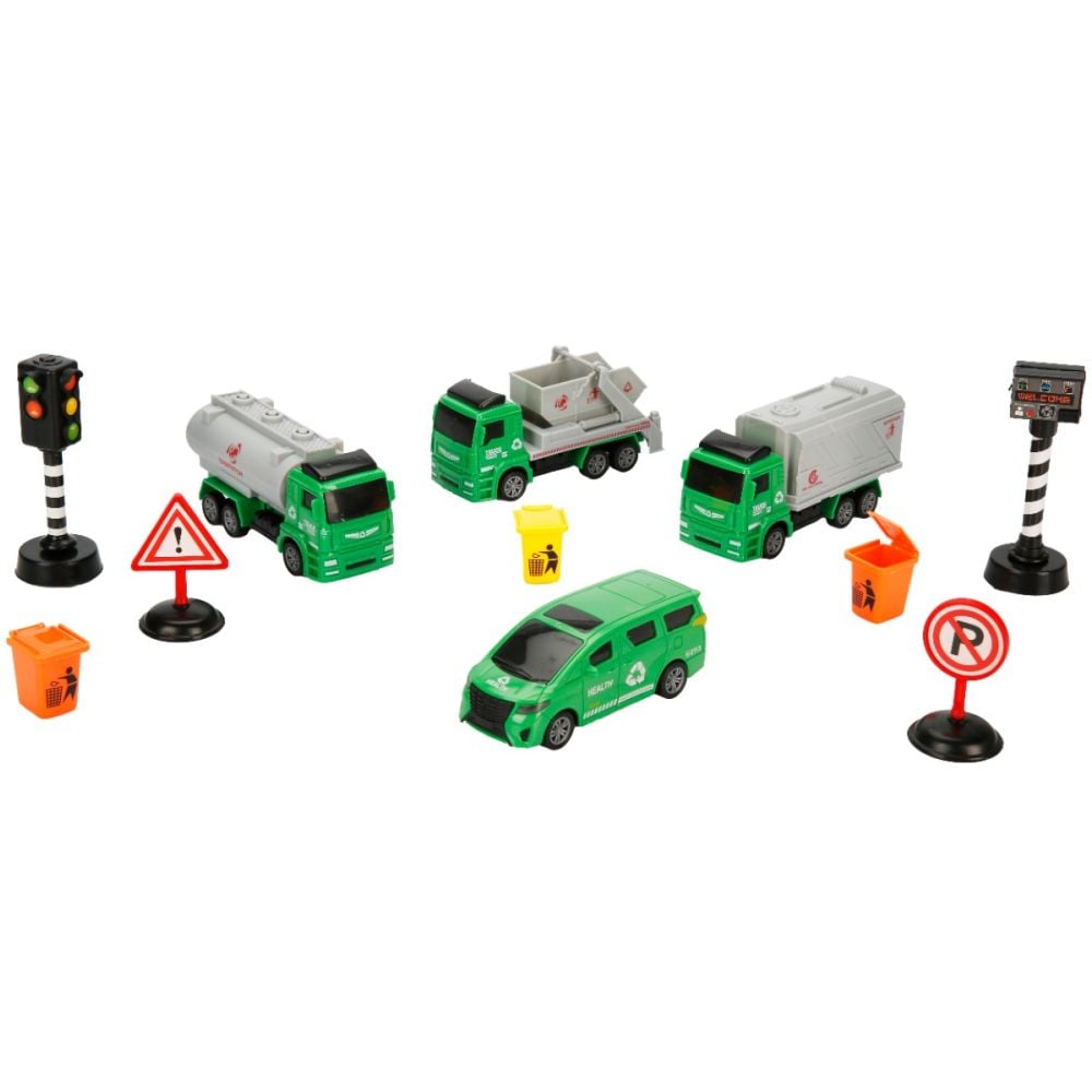 Комплект за игра с превозни средства, Maxx Wheels, City Sanitation, Зелен