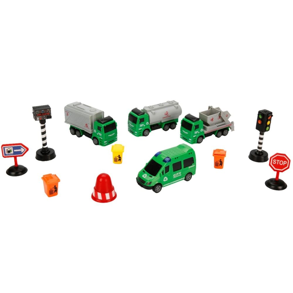 Комплект за игра с превозни средства, Maxx Wheels, City Sanitation, Зелен