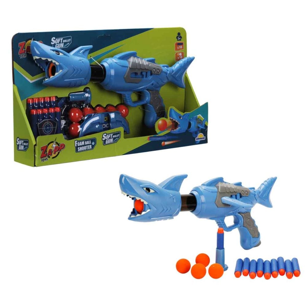 Играчка оръжие с 10 стрелички и топчета от дунапрен, Zapp Toys, Shark, Синя