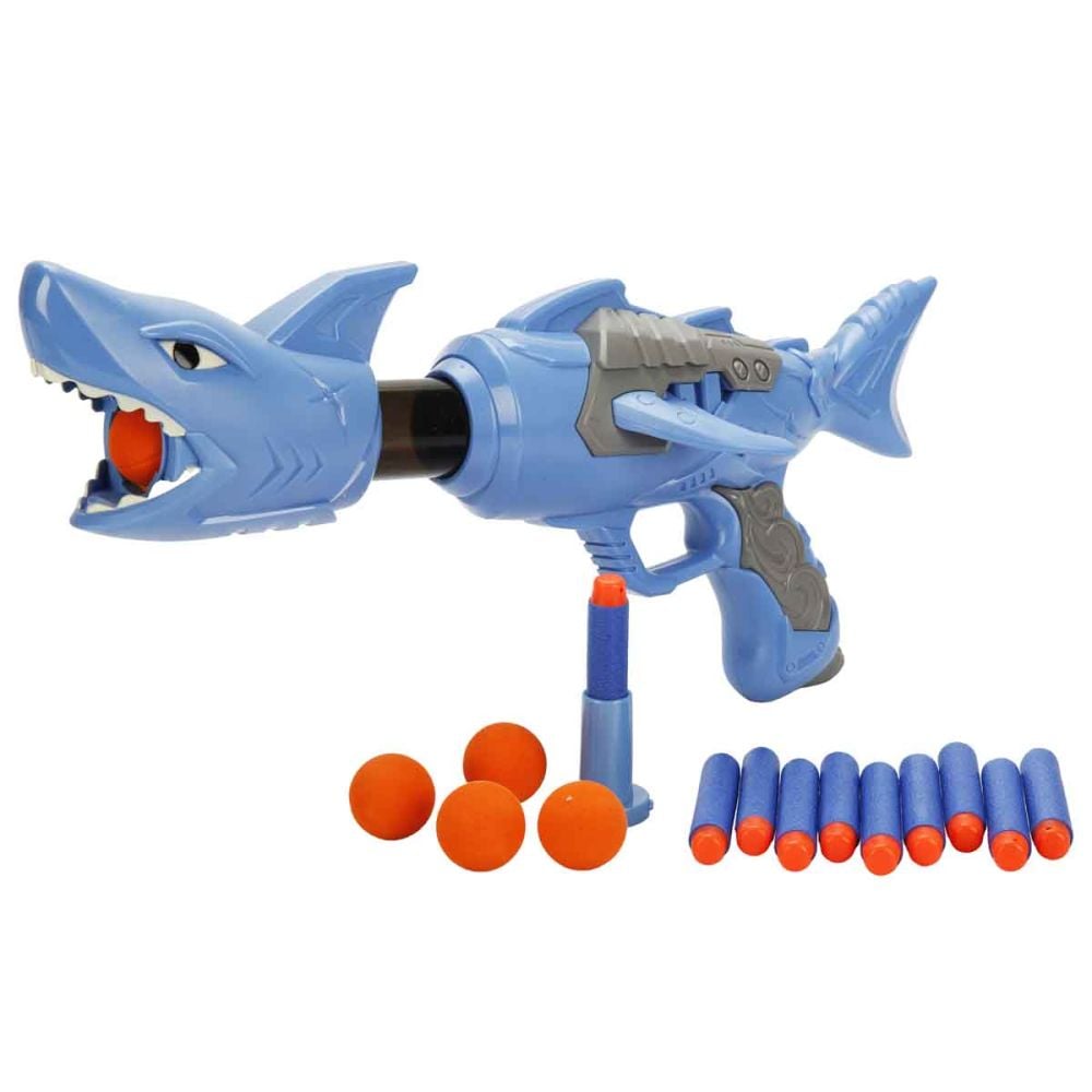 Играчка оръжие с 10 стрелички и топчета от дунапрен, Zapp Toys, Shark, Синя