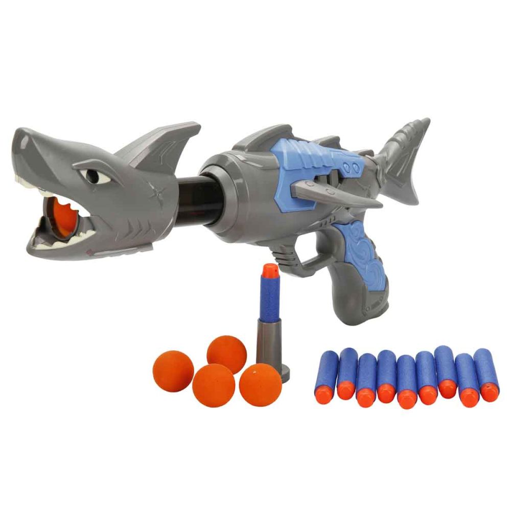 Играчка оръжие с 10 стрелички и топчета от дунапрен, Zapp Toys, Shark, Сива