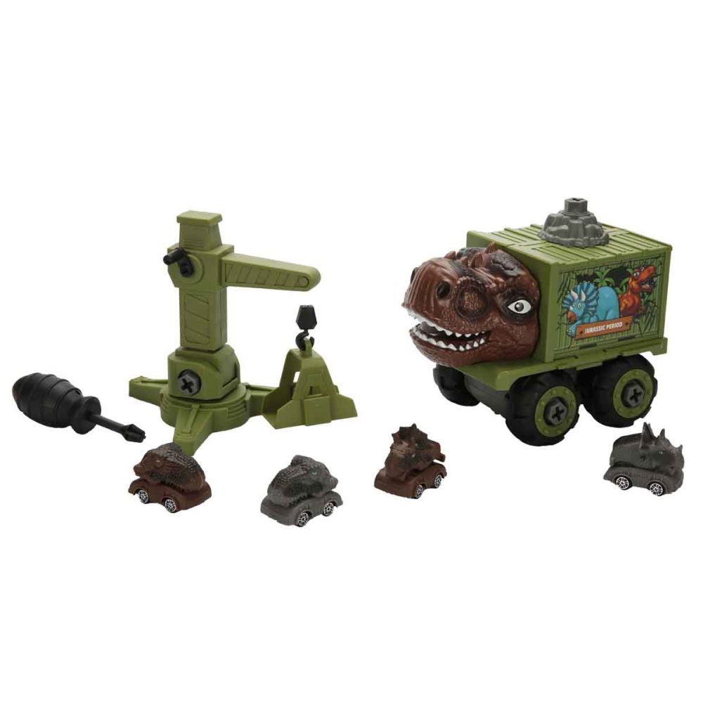 Комплект за игра с превозни средства, Crazoo Dino, 27 части