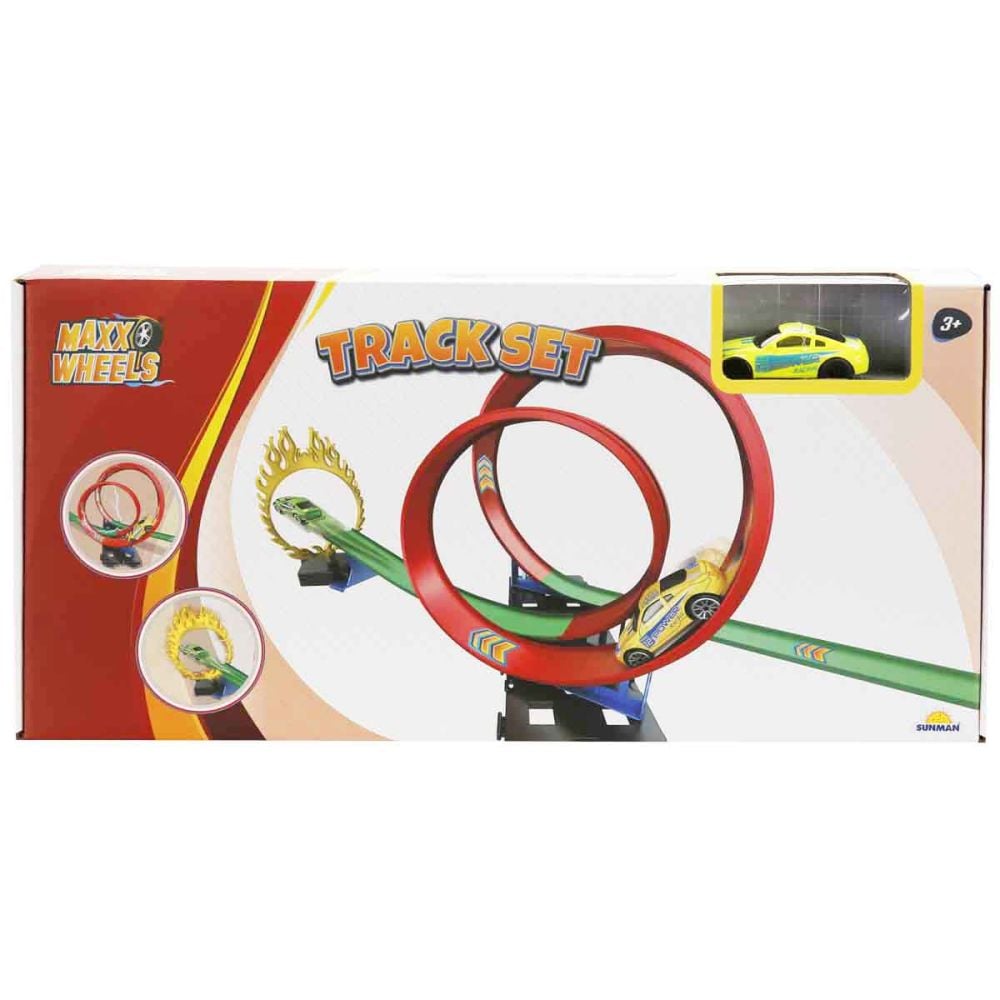 Комплект за игра с количка, Maxx Wheels, Track Racing, Жълта