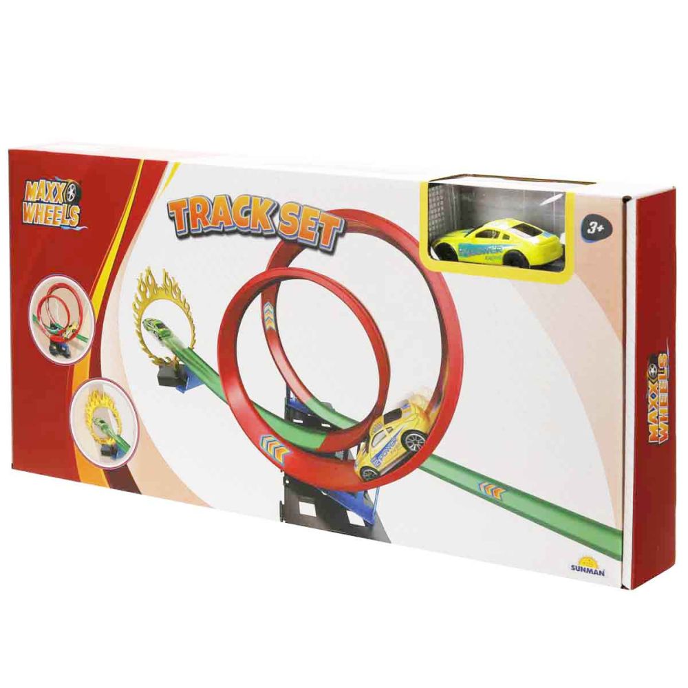Комплект за игра с количка, Maxx Wheels, Track Racing, Жълта