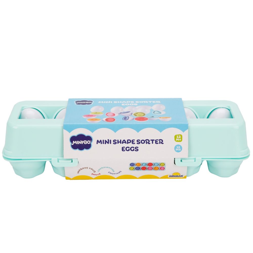 Бебешка играчка, Minibo, Яйца с геометрични фигури, 24 части