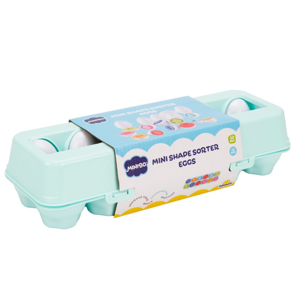Бебешка играчка, Minibo, Яйца с геометрични фигури, 24 части