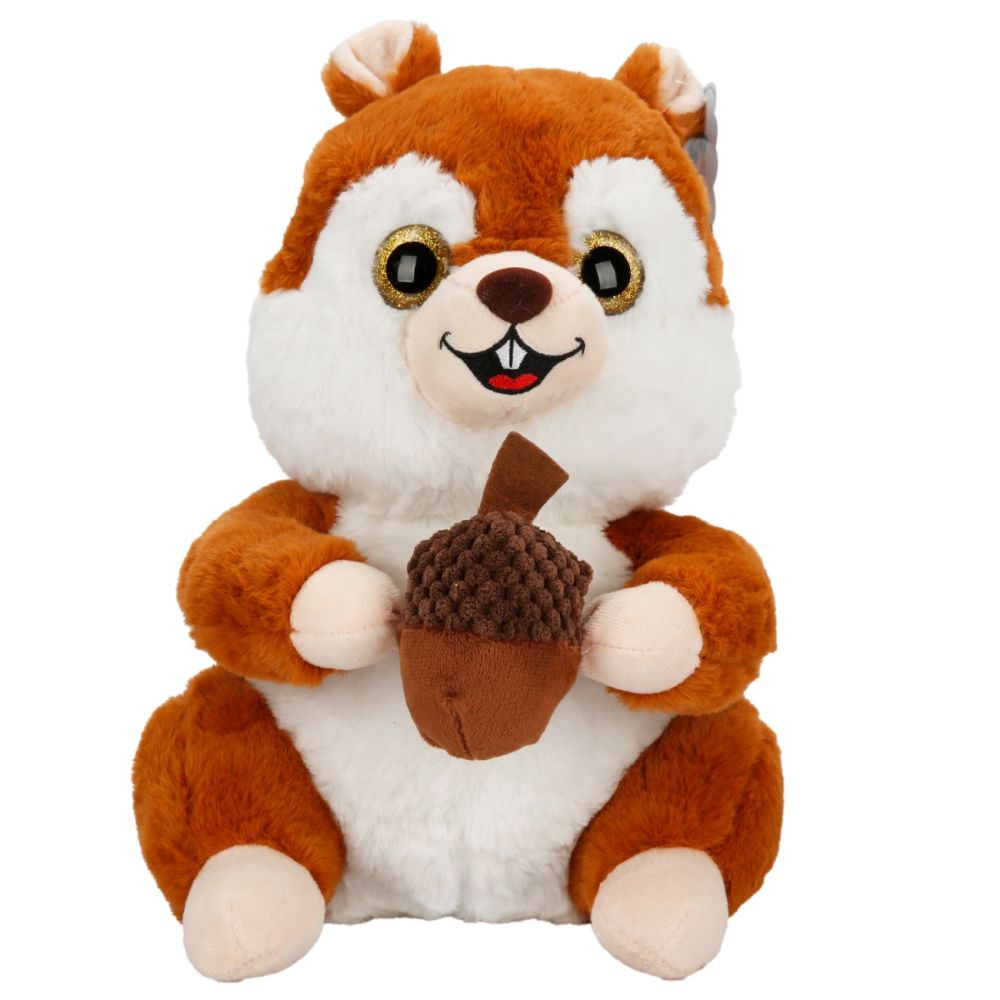 Плюшена играчка, Puffy Friends, Катеричка с жълъд, Тъмнокафява, 30 см
