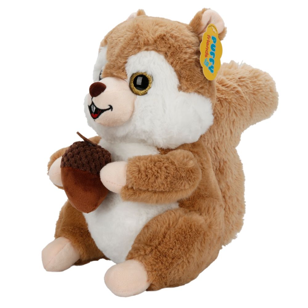 Плюшена играчка, Puffy Friends, Катеричка с жълъд, Светлокафява, 30 см