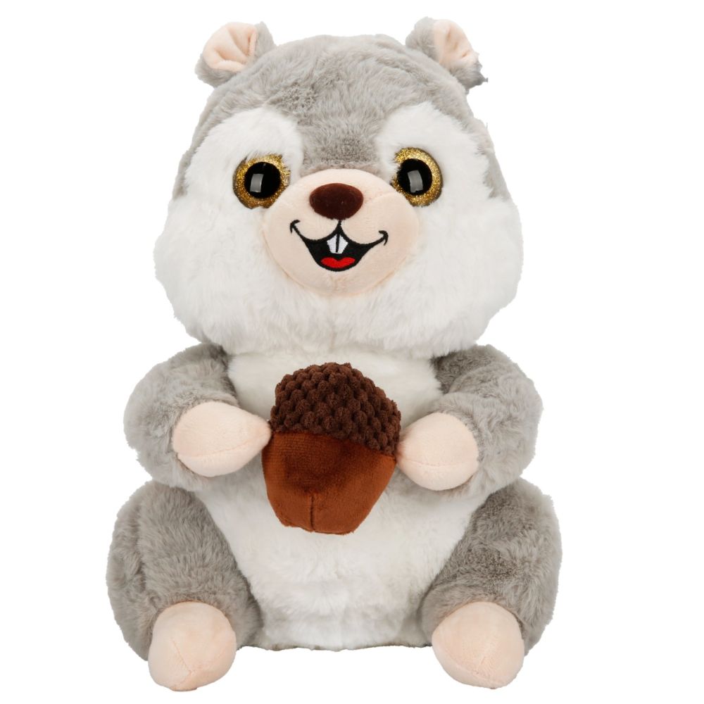Плюшена играчка, Puffy Friends, Катеричка с жълъд, Сива, 30 см.