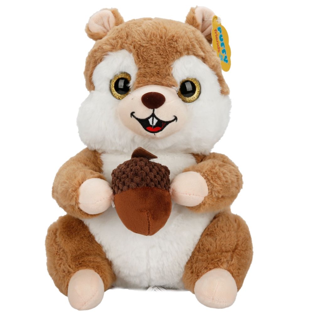 Плюшена играчка, Puffy Friends, Катеричка с жълъд, Светлокафява, 30 см