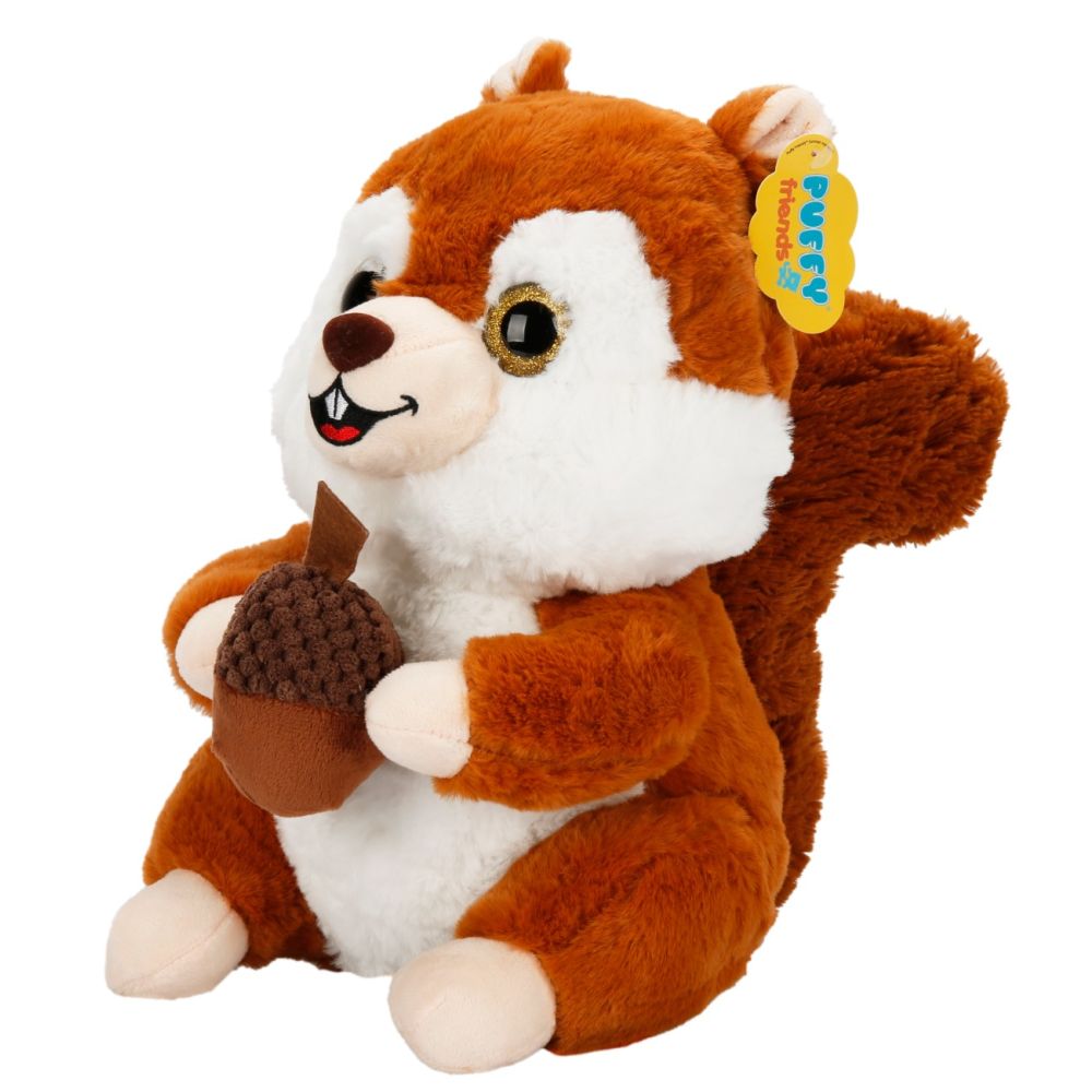 Плюшена играчка, Puffy Friends, Катеричка с жълъд, Тъмнокафява, 30 см