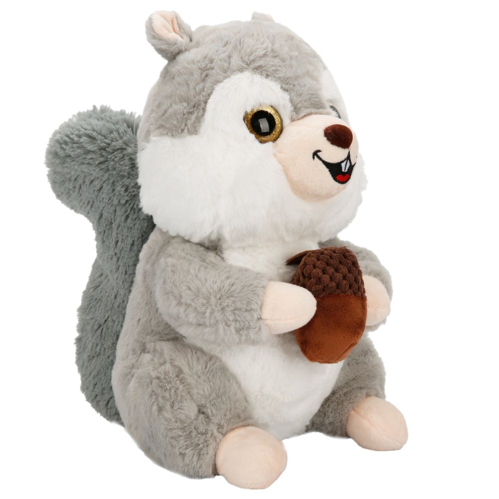 Плюшена играчка, Puffy Friends, Катеричка с жълъд, Сива, 30 см.