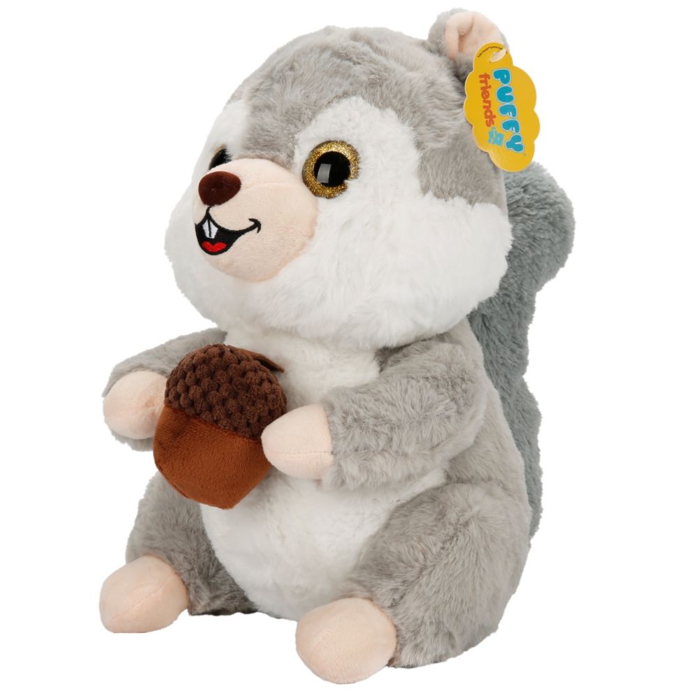 Плюшена играчка, Puffy Friends, Катеричка с жълъд, Сива, 30 см.