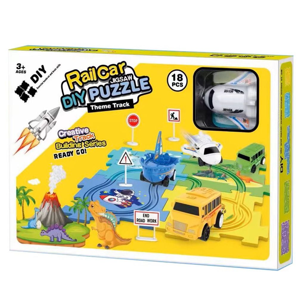 Комплект за игра с превозно средство и писта тип пъзел, Rail Car Diy Puzzle, 18 части