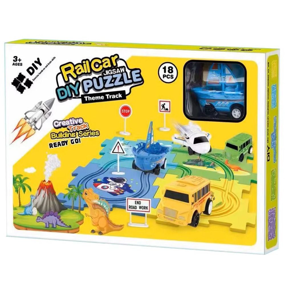 Комплект за игра с превозно средство и писта тип пъзел, Rail Car Diy Puzzle, 18 части