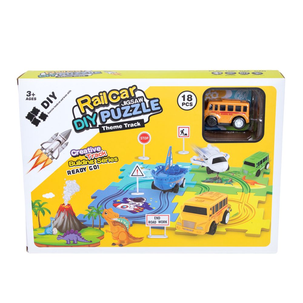 Комплект за игра с превозно средство и писта тип пъзел, Rail Car Diy Puzzle, 18 части