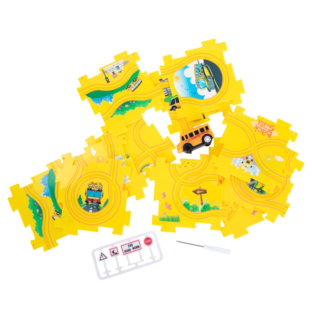Комплект за игра с превозно средство и писта тип пъзел, Rail Car Diy Puzzle, 18 части
