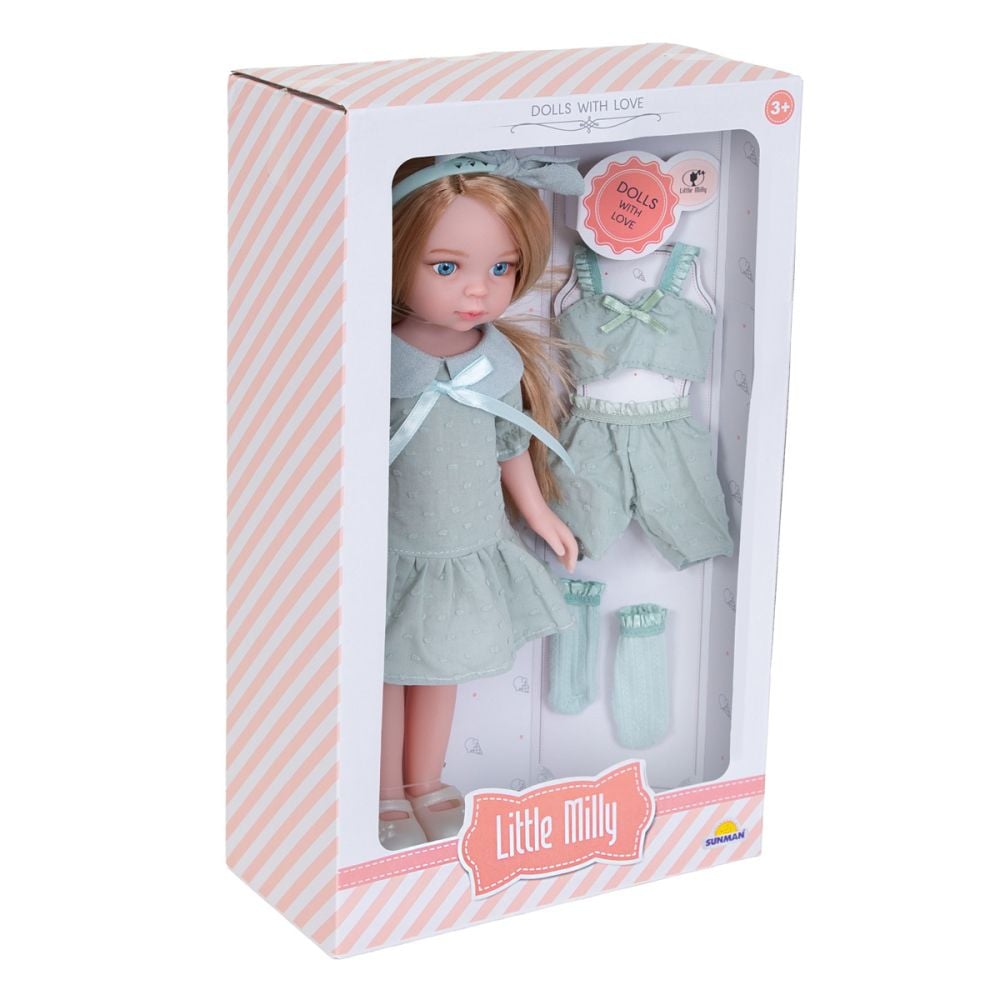Кукла Little Milly с дрехи за преобличане, тюркоаз, 33 см