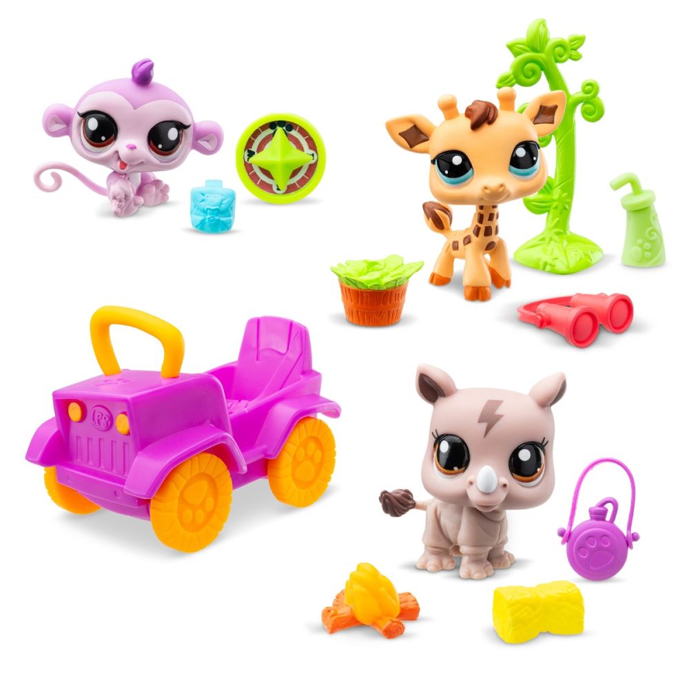 Комплект за игра с 3 животни, Littlest Pet Shop, Сафари