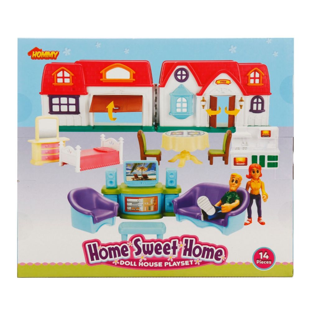 Комплект за игра къщичка и 2 фигурки, Hommy, Home Sweet Home, 14 части