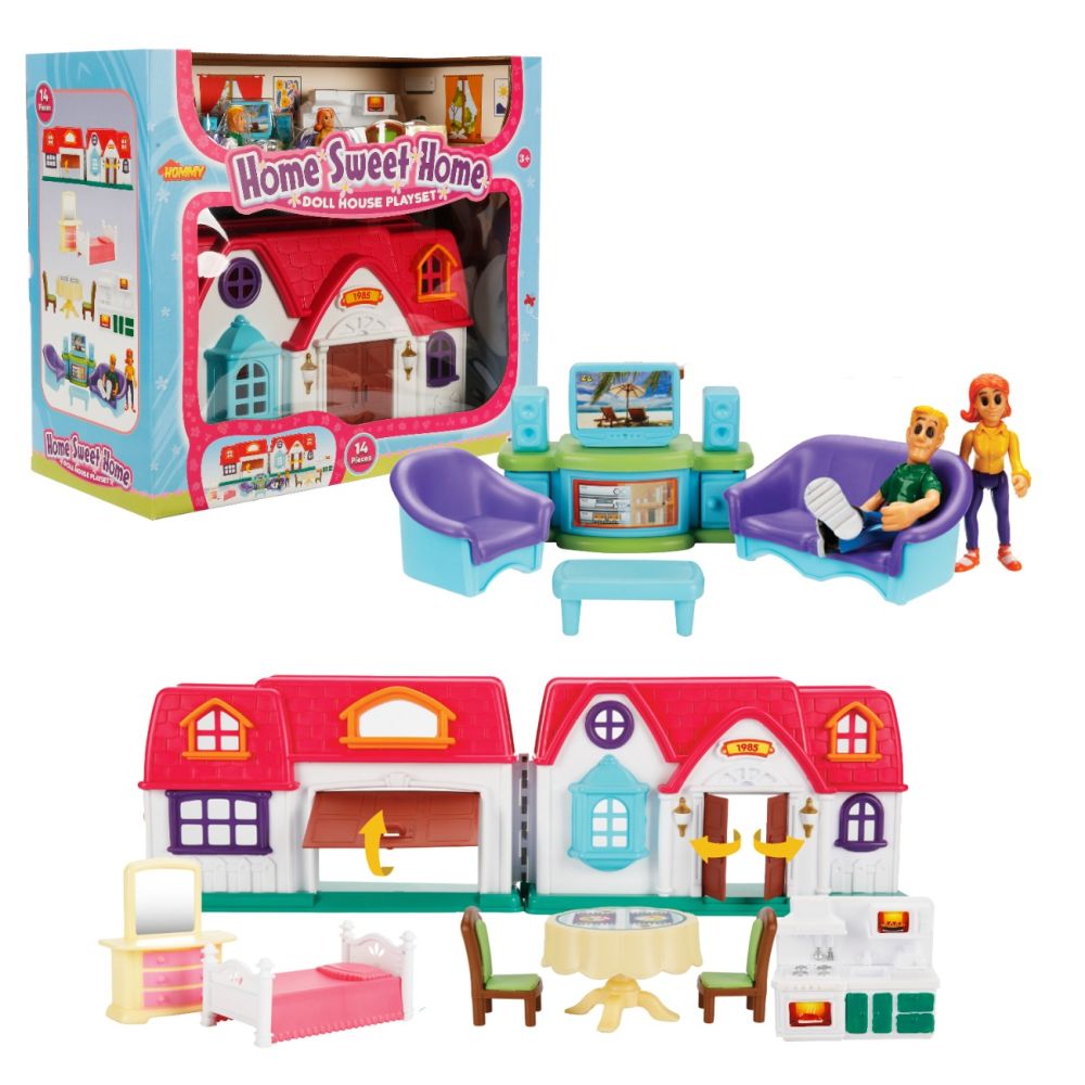Комплект за игра къщичка и 2 фигурки, Hommy, Home Sweet Home, 14 части