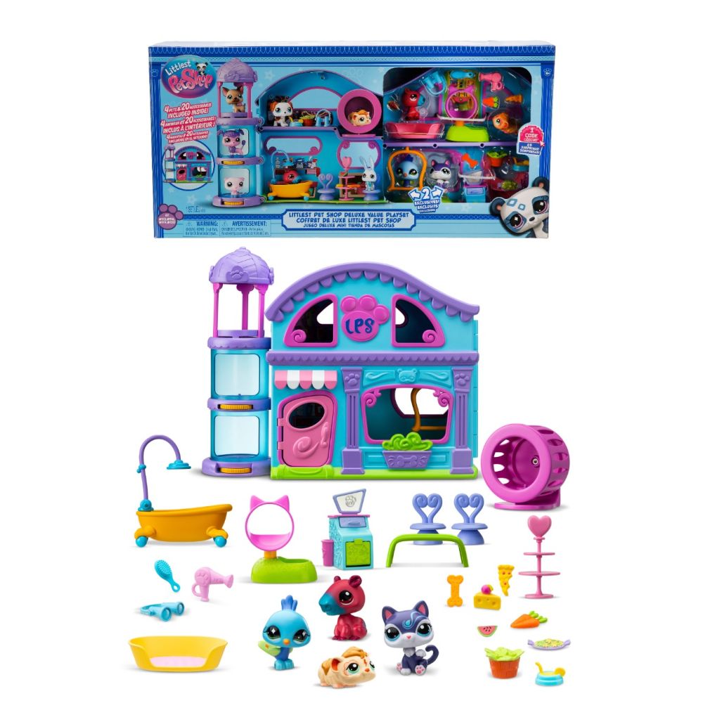 Комплект от 4 фигурки и 20 аксесоара, Littlest Pet Shop, Deluxe Playset