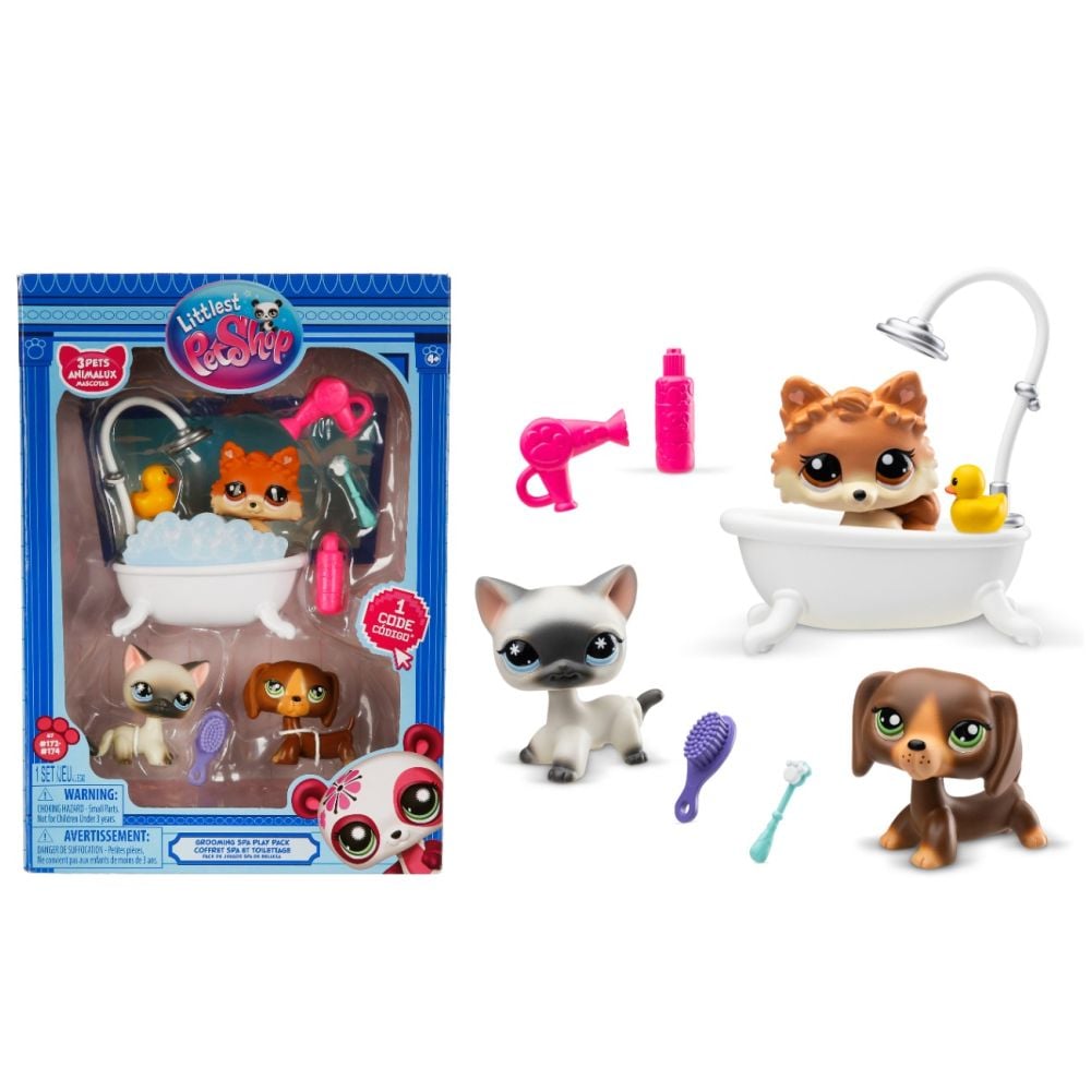 Комплект от 3 фигурки с аксесоари, Littlest Pet Shop, Grooming Spa