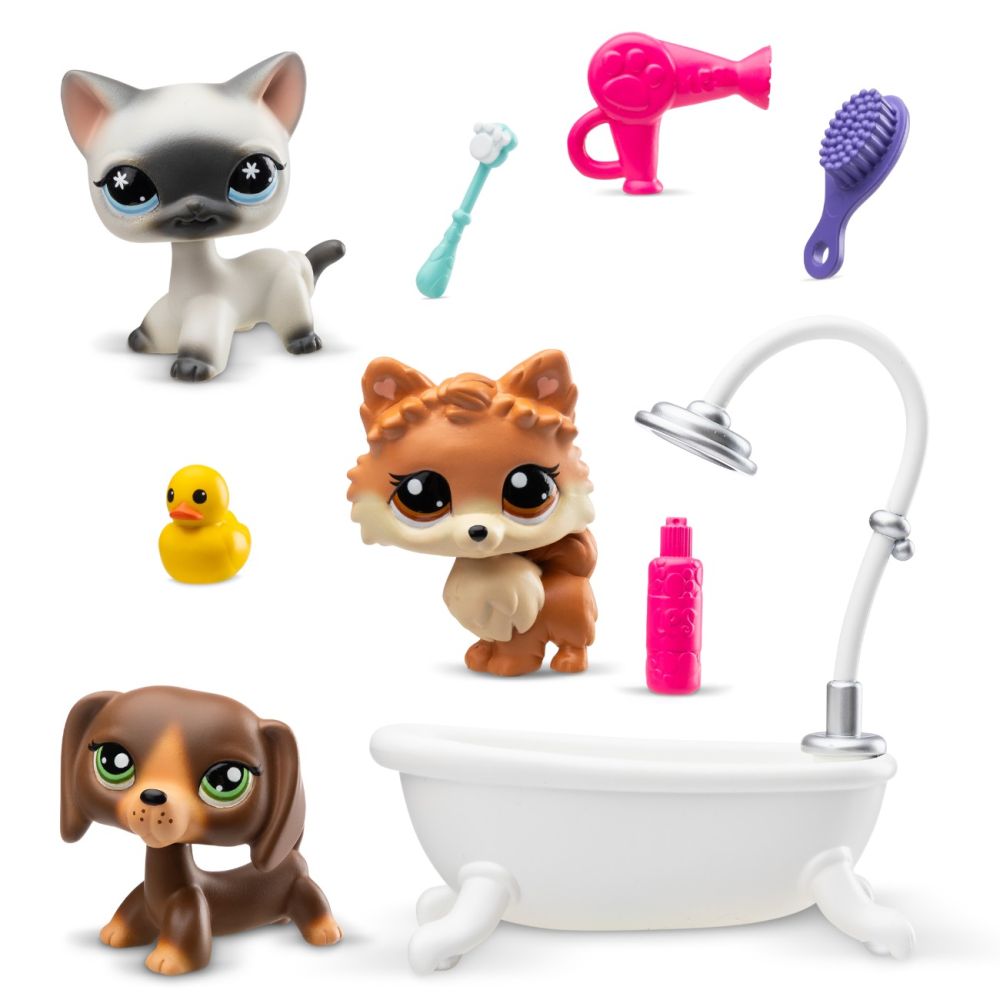 Комплект от 3 фигурки с аксесоари, Littlest Pet Shop, Grooming Spa
