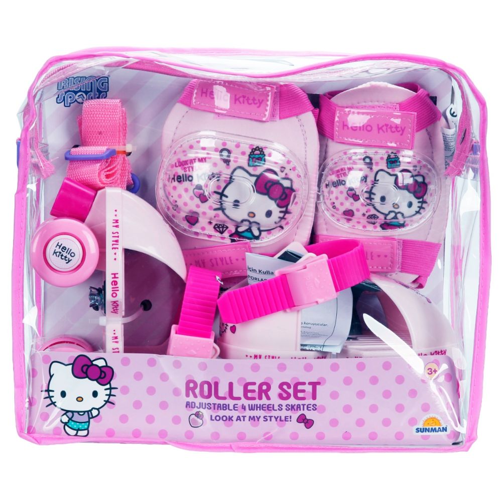 Комплект ролкови кънки със защитни протектори, Rising Sports, Hello Kitty, Размер 25-31, Розови