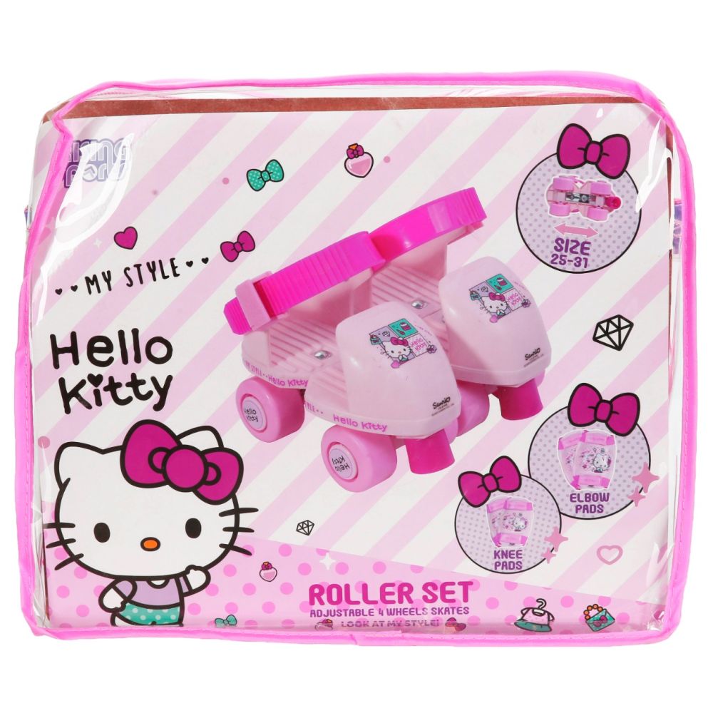 Комплект ролкови кънки със защитни протектори, Rising Sports, Hello Kitty, Размер 25-31, Розови