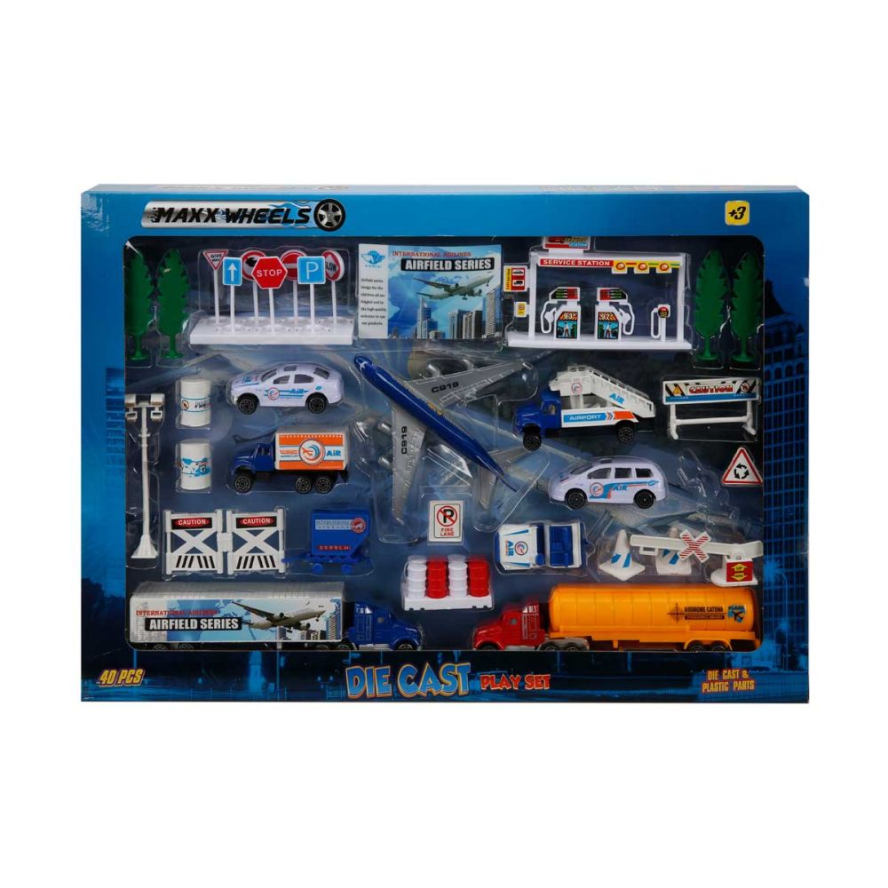 Комплект за игра с превозни средства, Maxx Wheels, Летище, 40 части, 1:87