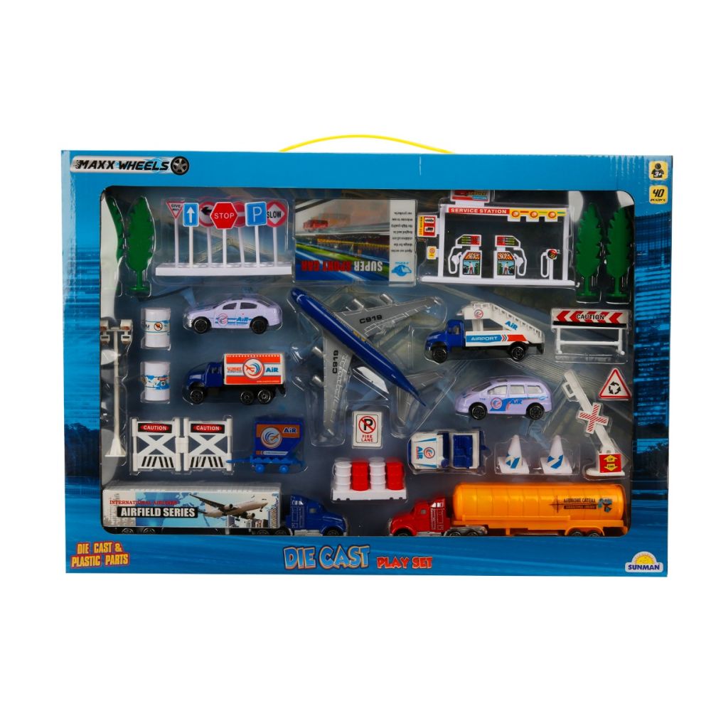 Комплект за игра с превозни средства, Maxx Wheels, Летище, 40 части, 1:87