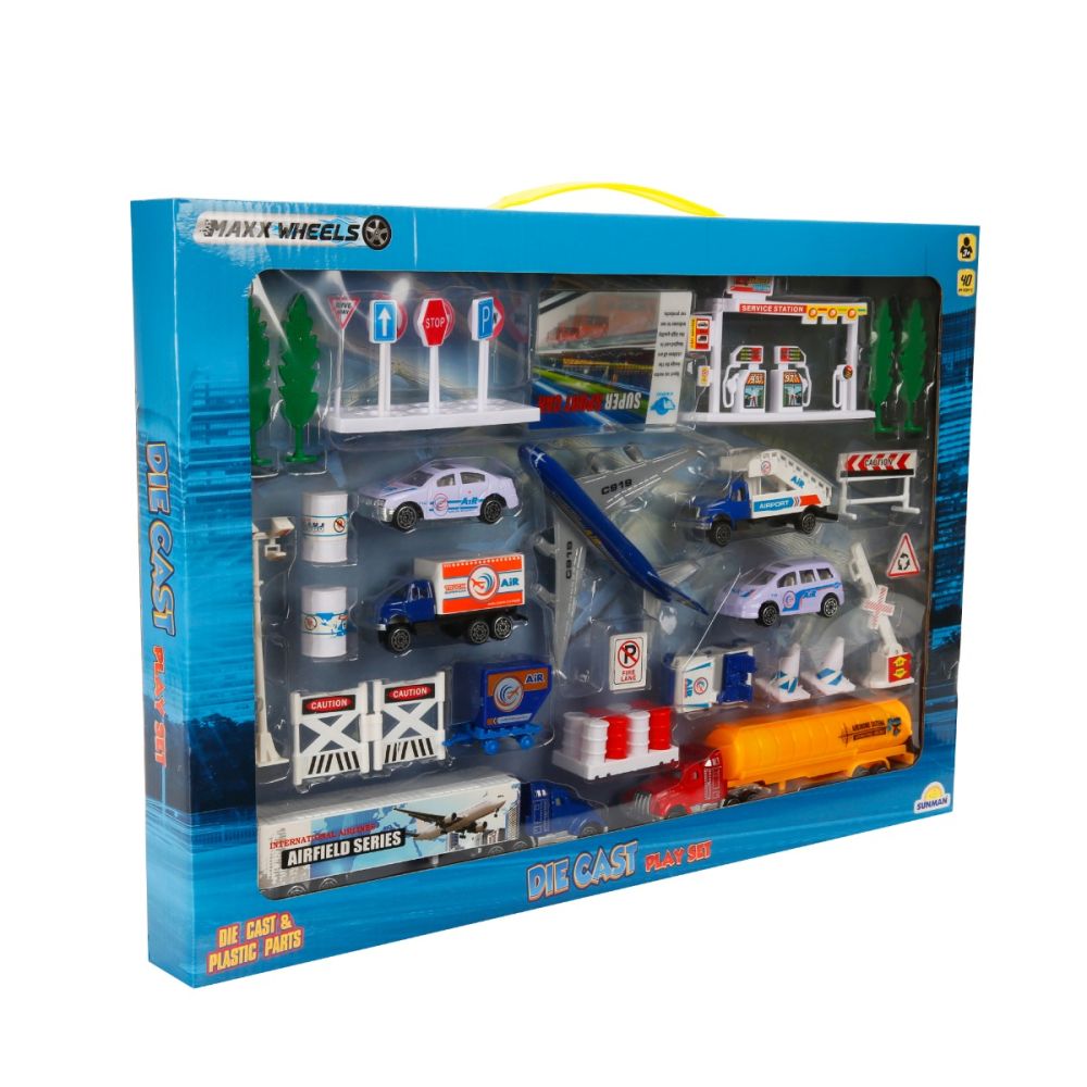 Комплект за игра с превозни средства, Maxx Wheels, Летище, 40 части, 1:87