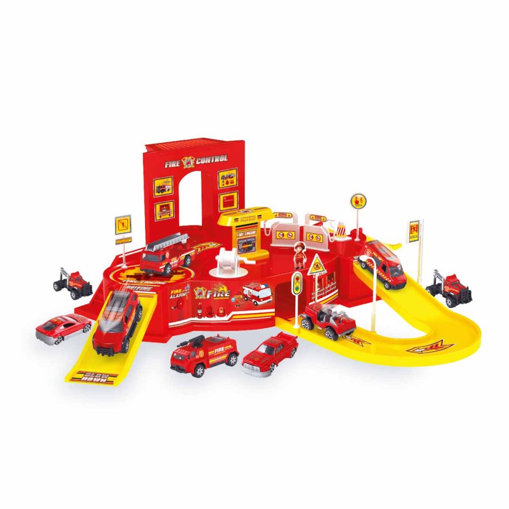 Комплект за игра с пожарна станция и 4 автомобила, Maxx Wheels