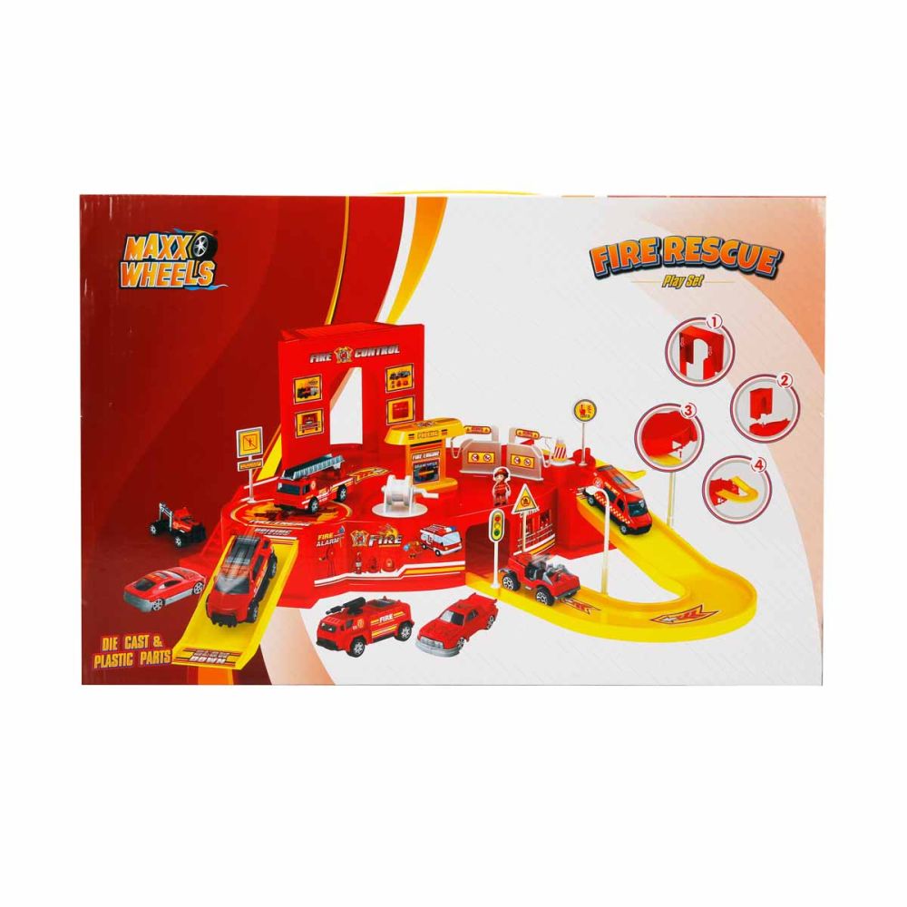 Комплект за игра с пожарна станция и 4 автомобила, Maxx Wheels