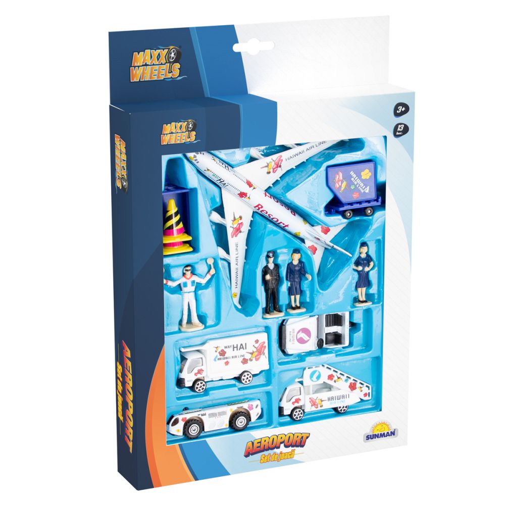 Комплект за игра с превозни средства, Maxx Wheels, Летище, 13 части
