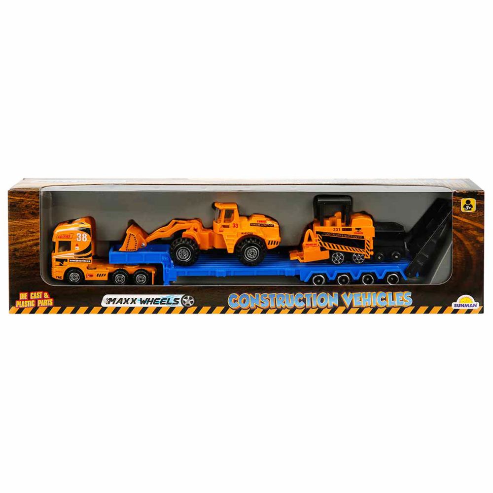 Комплект транспортьор със строителни машини, Maxx Wheels, Булдозер и Трактор