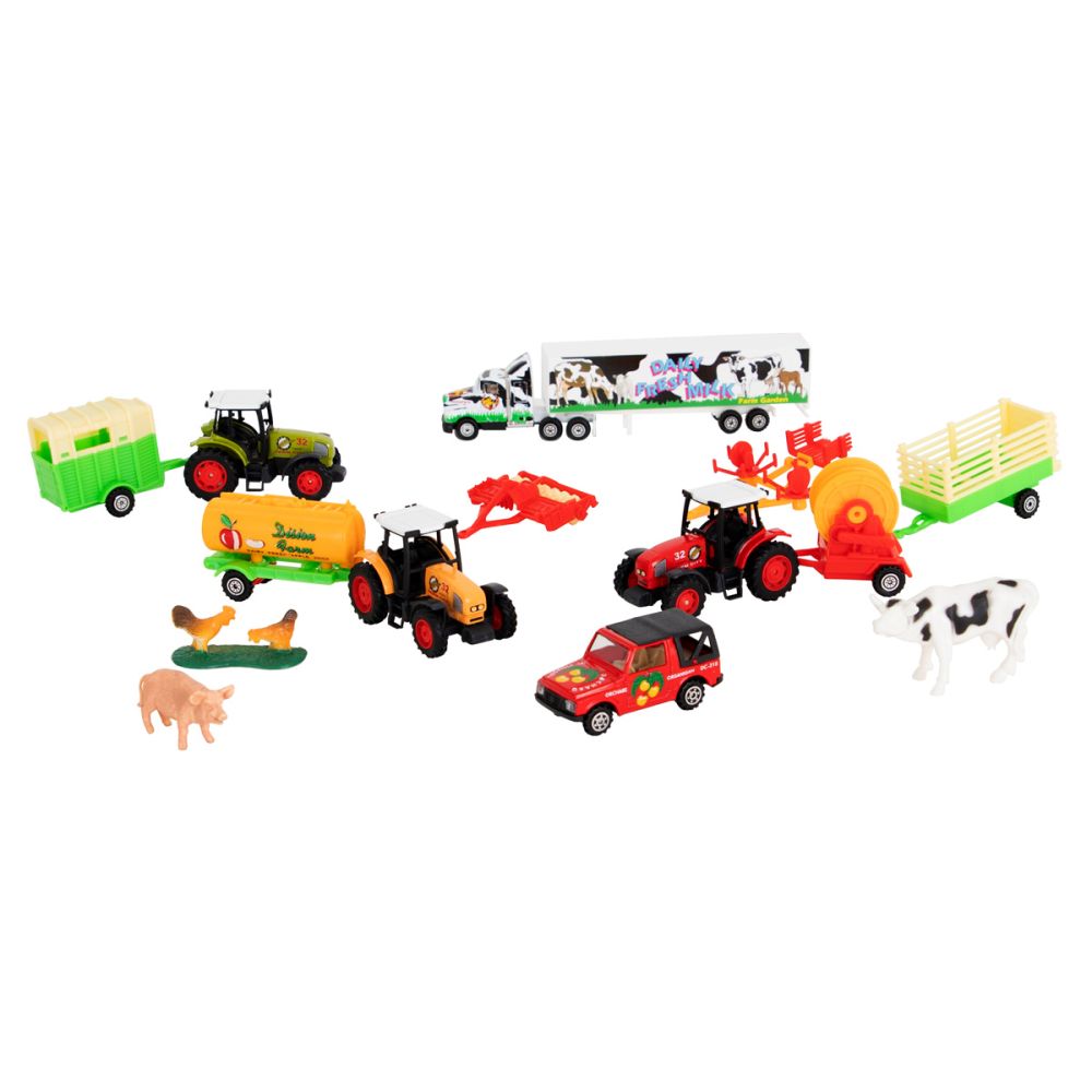 Комплект за игра със селскостопански превозни средства, Maxx Wheels, 14 части