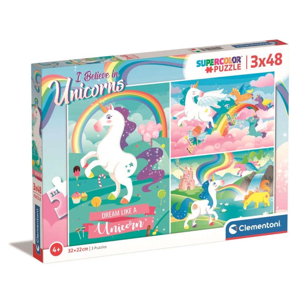 Пъзел Clementoni Еднорози, 3 x 48 части