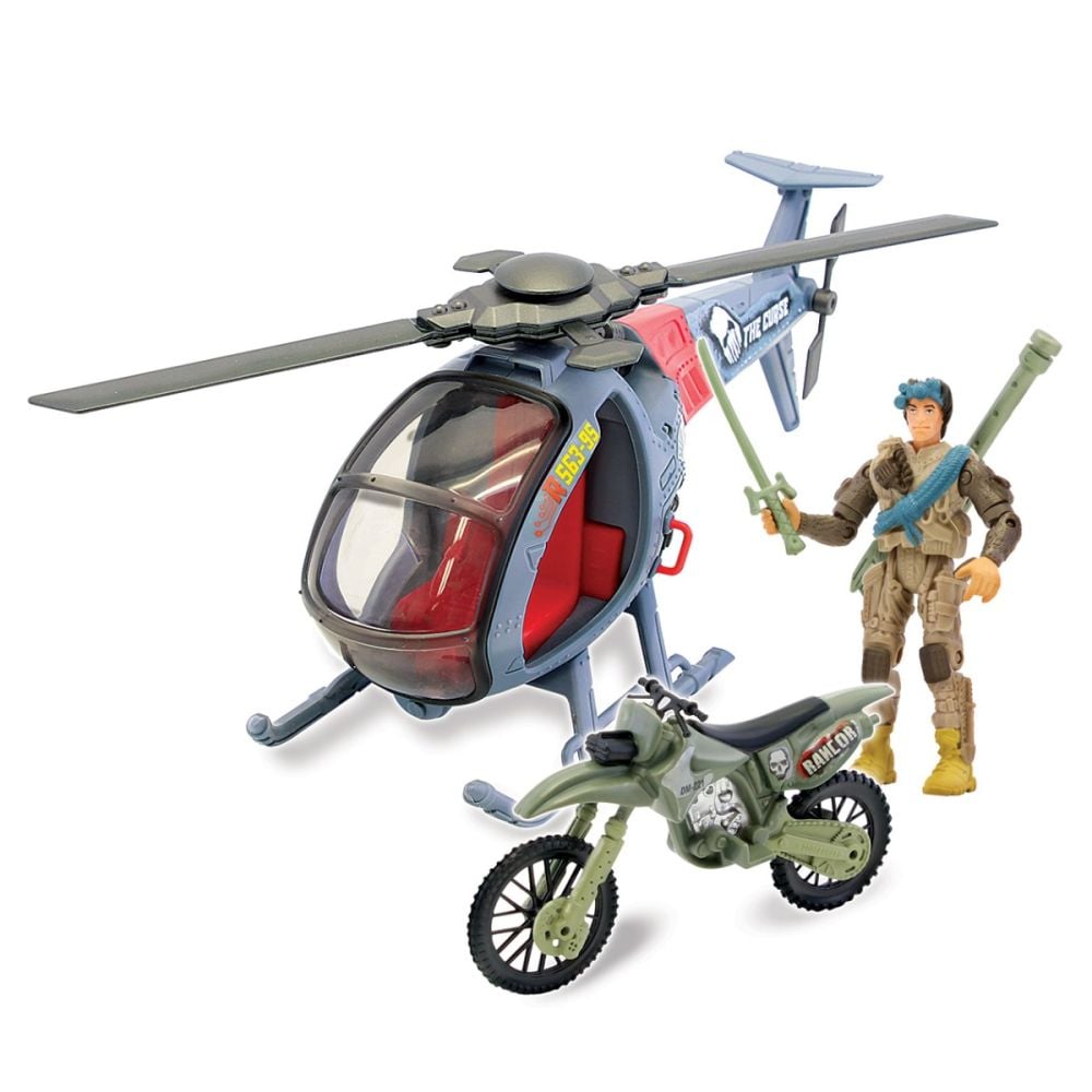 Комплект хеликоптер, мотоциклет и фигурка, The Corps Universe, Lanard Toys