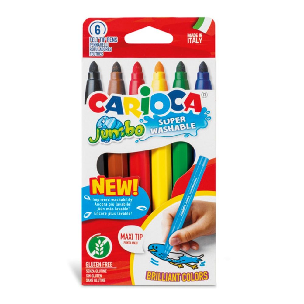 Комплект 6 миещи се маркера, Carioca, Jumbo