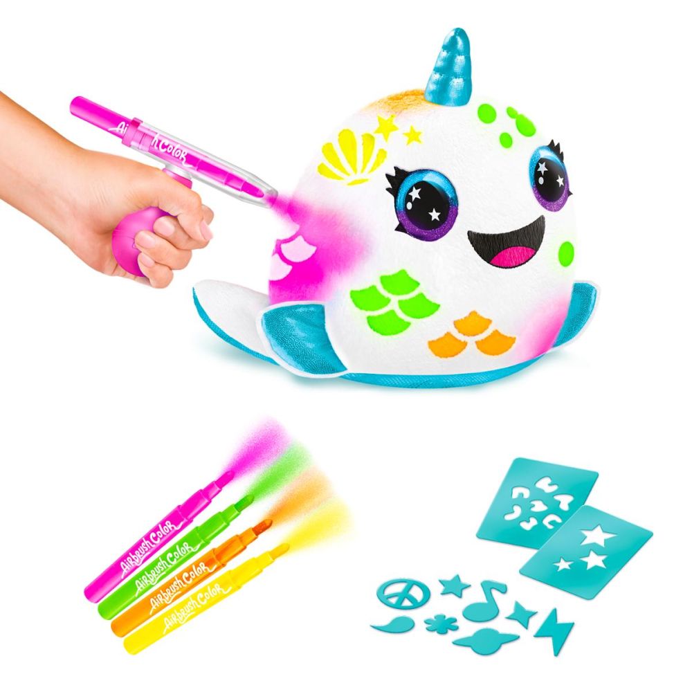 Плюшена играчка за оцветяване, Airbrush Plush, Neon, Нарвал, S2
