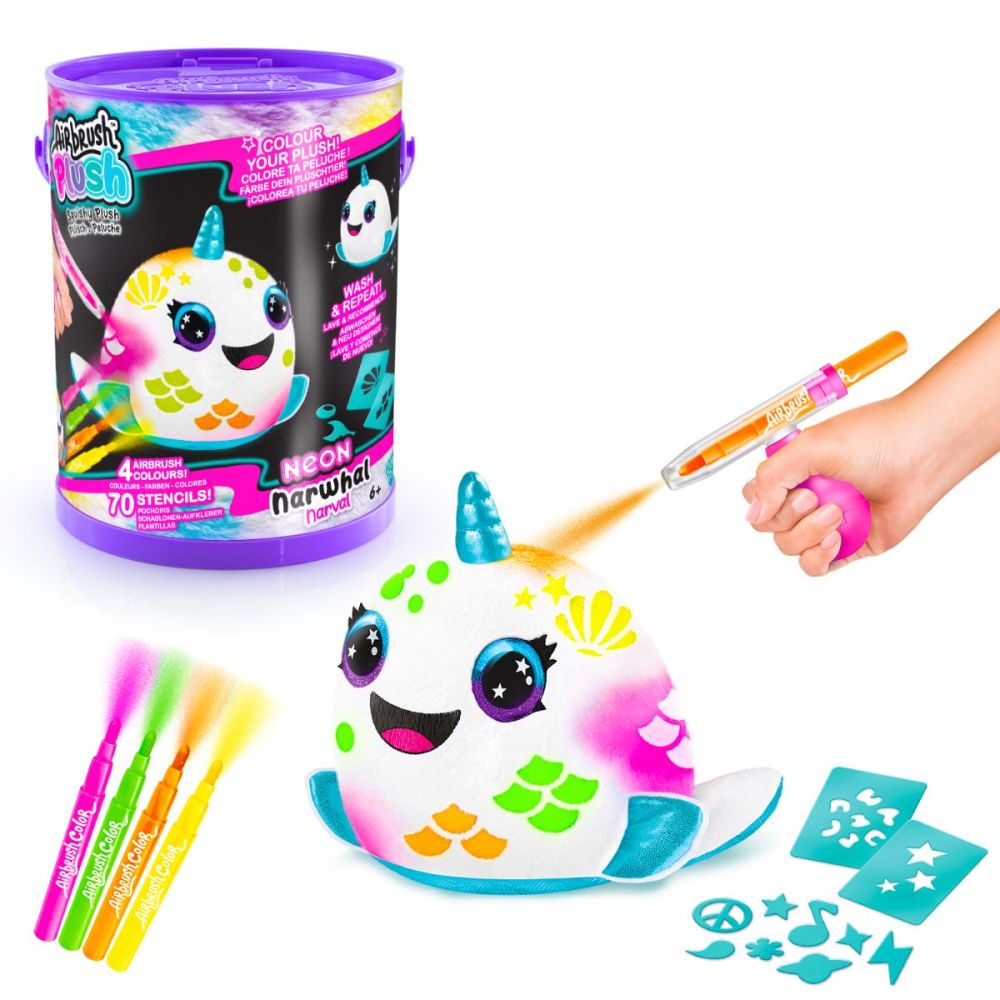 Плюшена играчка за оцветяване, Airbrush Plush, Neon, Нарвал, S2