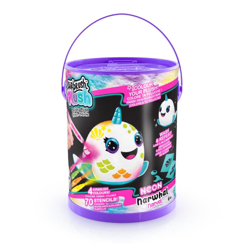 Плюшена играчка за оцветяване, Airbrush Plush, Neon, Нарвал, S2