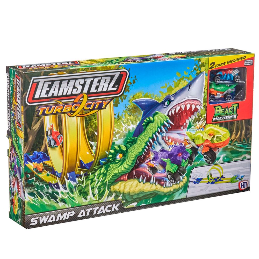 Комплект за игра с писта и 2 колички, Teamsterz, Turbo City, Swamp Attack