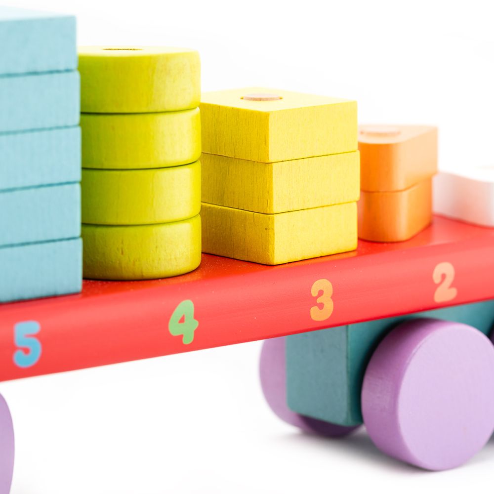 Дървена игра, Cubika, Камион с геометрични фигури, 19 части