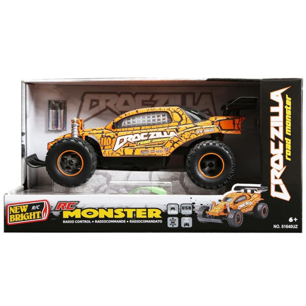 Количка с дистанционно, New Bright, Monster, CrocZilla, 1:16, Оранжева