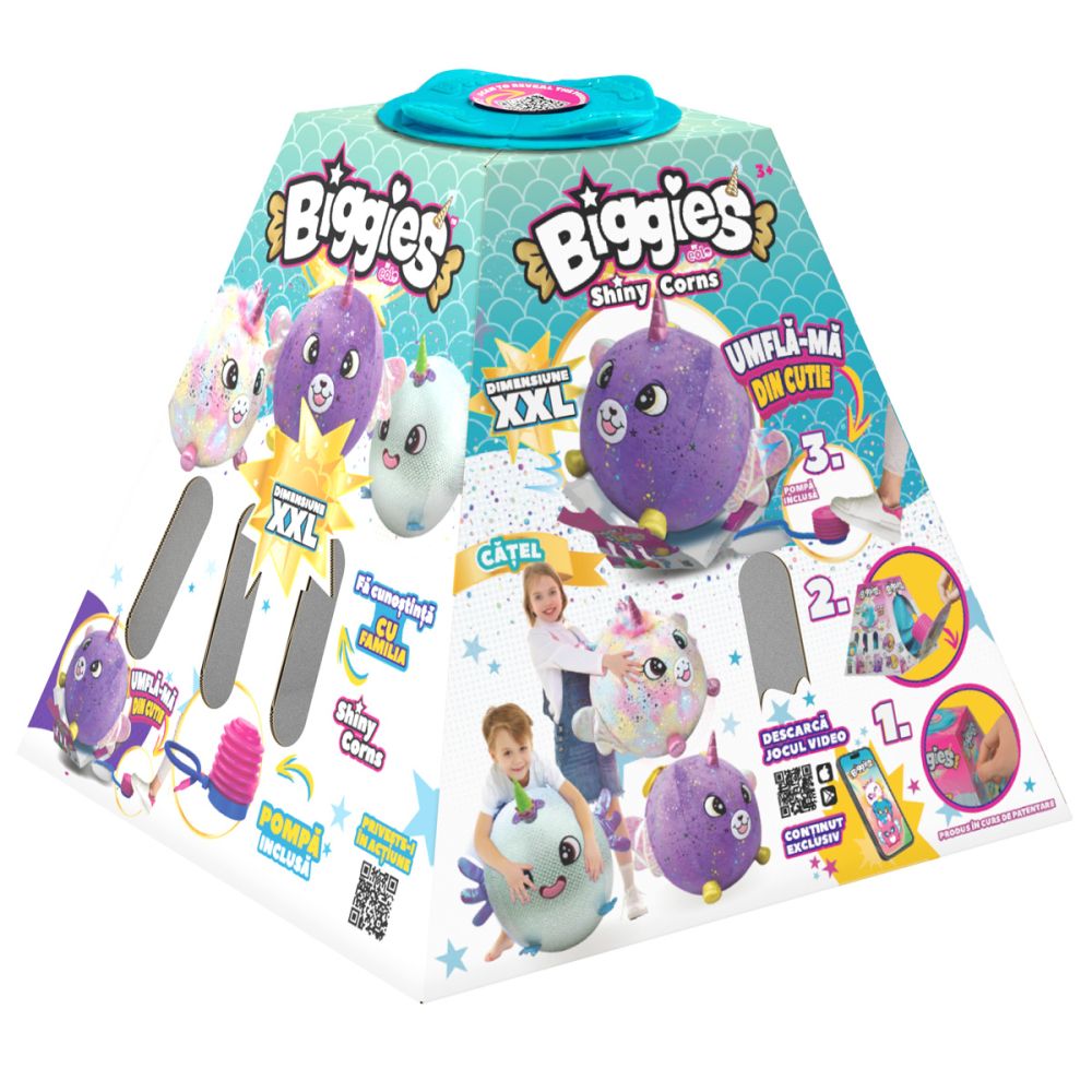 Надуваема плюшена играчка, Biggies, Еднорог, Лилав