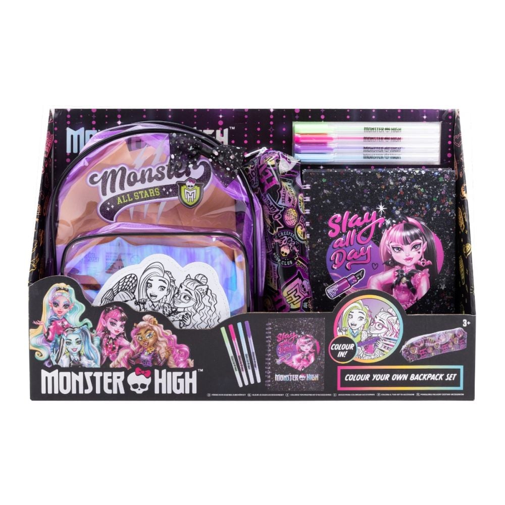 Комплект мини раничка и несесер с училищни принадлежности, Monster High, All Stars